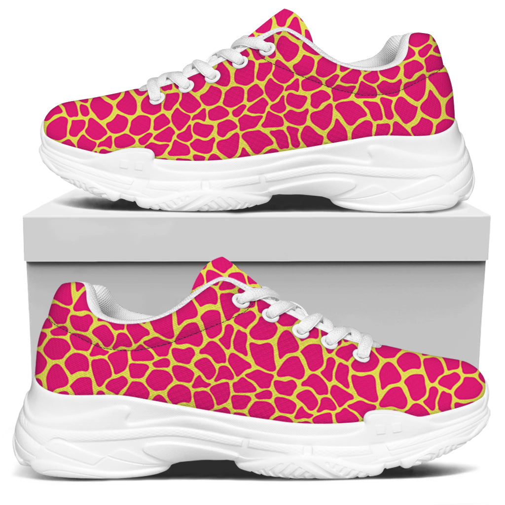 Pink And Yellow Giraffe Pattern Print White Chunky Shoes