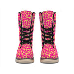 Pink And Yellow Giraffe Pattern Print Winter Boots