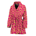 Pink And Yellow Giraffe Pattern Print Women's Bathrobe