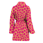Pink And Yellow Giraffe Pattern Print Women's Bathrobe