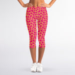Pink And Yellow Giraffe Pattern Print Women's Capri Leggings