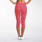 Pink And Yellow Giraffe Pattern Print Women's Capri Leggings