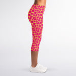 Pink And Yellow Giraffe Pattern Print Women's Capri Leggings