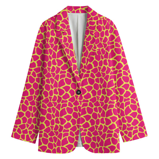 Pink And Yellow Giraffe Pattern Print Women's Cotton Blazer