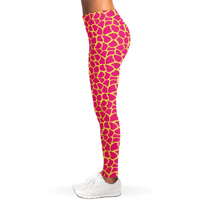 Pink And Yellow Giraffe Pattern Print Women's Leggings