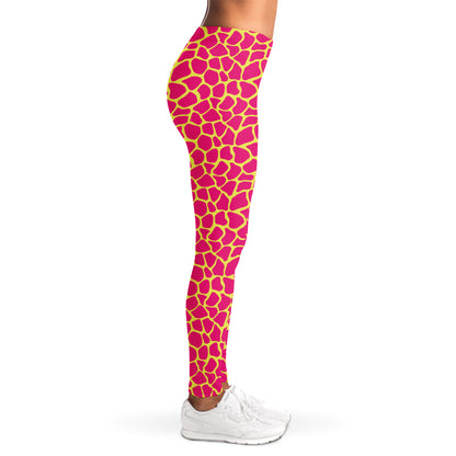 Pink And Yellow Giraffe Pattern Print Women's Leggings