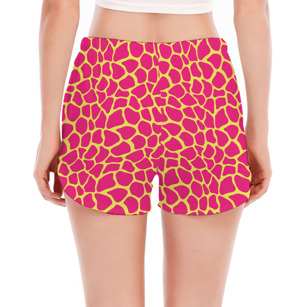 Pink And Yellow Giraffe Pattern Print Women's Split Running Shorts