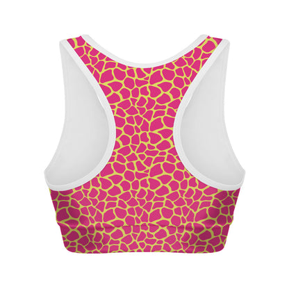 Pink And Yellow Giraffe Pattern Print Women's Sports Bra