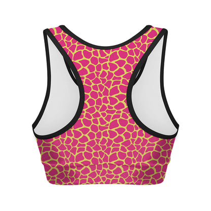 Pink And Yellow Giraffe Pattern Print Women's Sports Bra