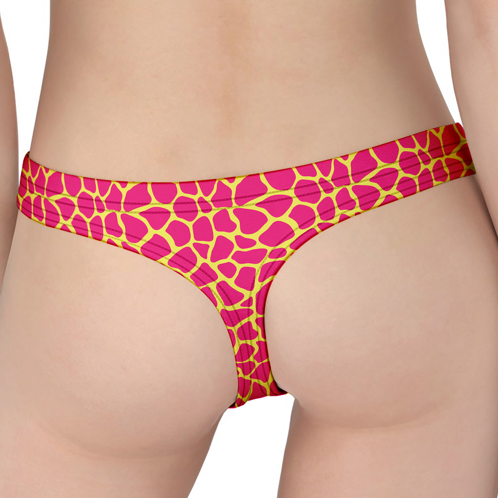 Pink And Yellow Giraffe Pattern Print Women's Thong