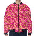 Pink And Yellow Giraffe Pattern Print Zip Sleeve Bomber Jacket