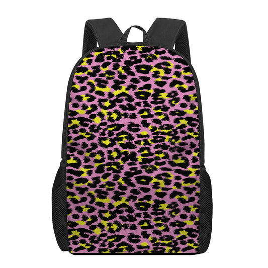 Pink And Yellow Leopard Print 17 Inch Backpack