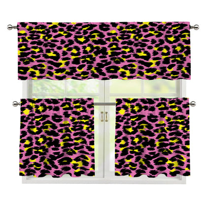 Pink And Yellow Leopard Print 3 Piece Kitchen Curtains