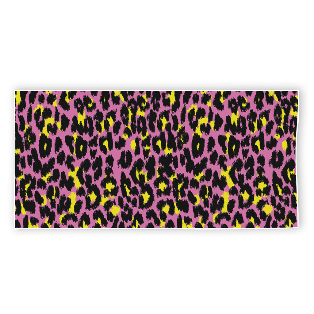 Pink And Yellow Leopard Print Beach Towel