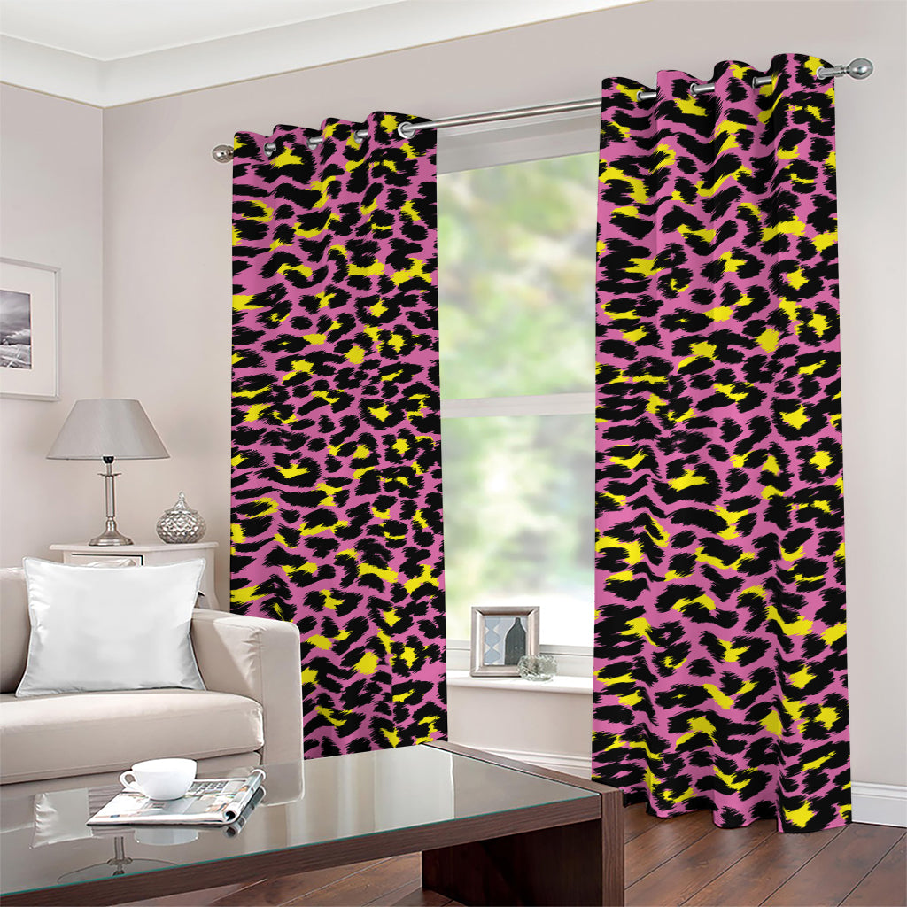 Pink And Yellow Leopard Print Blackout Grommet Curtains