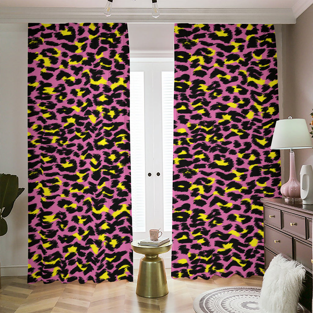 Pink And Yellow Leopard Print Blackout Pencil Pleat Curtains