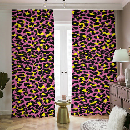 Pink And Yellow Leopard Print Blackout Pencil Pleat Curtains