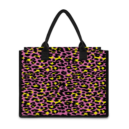 Pink And Yellow Leopard Print Canvas Tote Bag