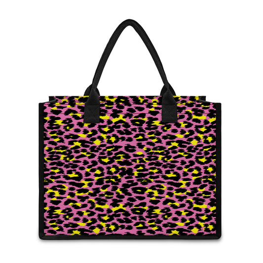 Pink And Yellow Leopard Print Canvas Tote Bag