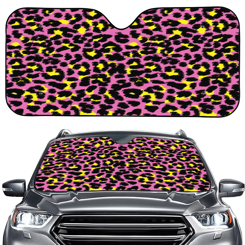 Pink And Yellow Leopard Print Car Windshield Sun Shade