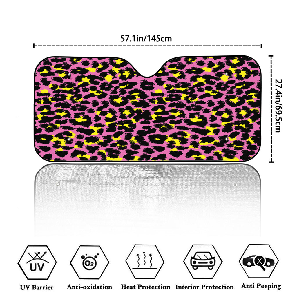 Pink And Yellow Leopard Print Car Windshield Sun Shade