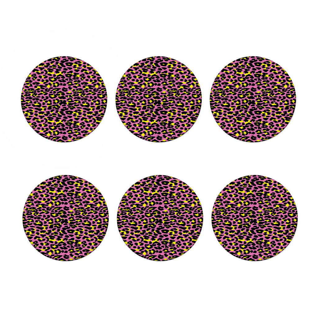 Pink And Yellow Leopard Print Coaster Set