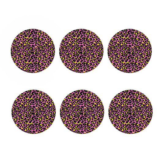 Pink And Yellow Leopard Print Coaster Set