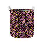 Pink And Yellow Leopard Print Collapsible Laundry Basket