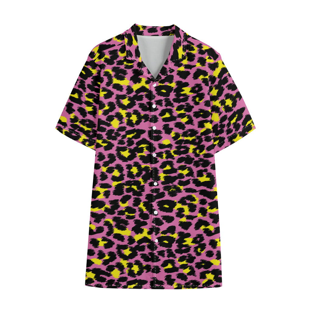 Pink And Yellow Leopard Print Cotton Hawaiian Shirt