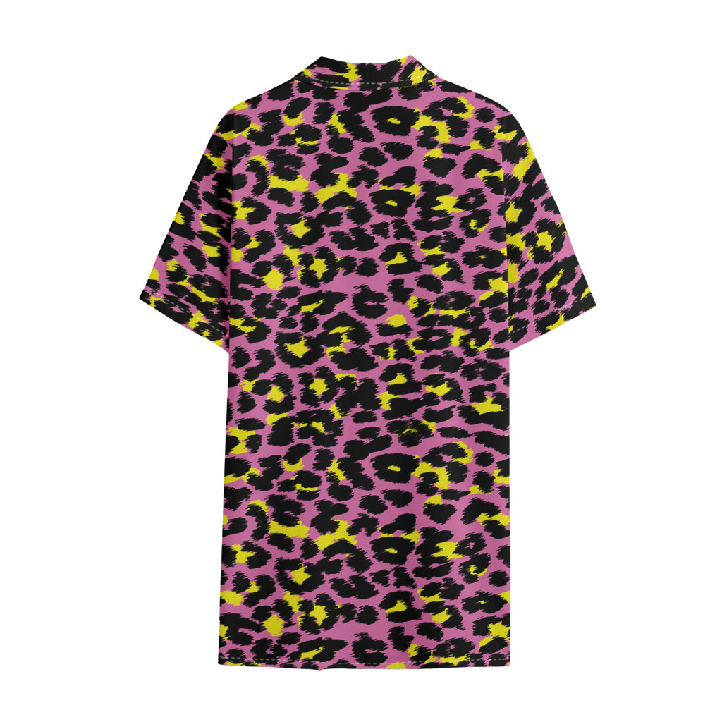 Pink And Yellow Leopard Print Cotton Hawaiian Shirt