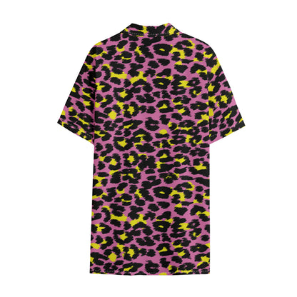 Pink And Yellow Leopard Print Cotton Hawaiian Shirt