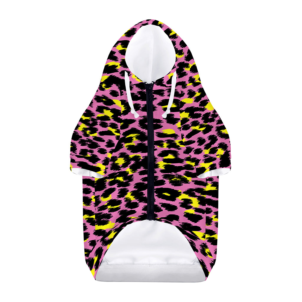 Pink And Yellow Leopard Print Dog Zip Up Hoodie
