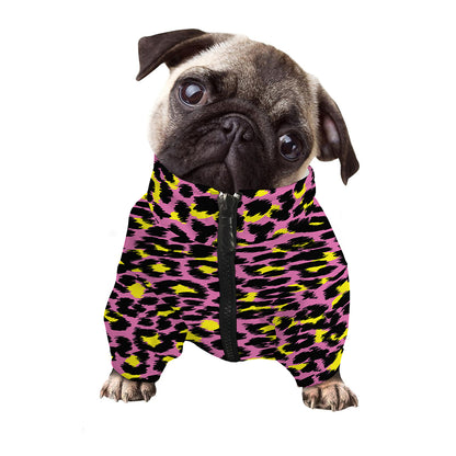Pink And Yellow Leopard Print Dog Zip Up Jacket