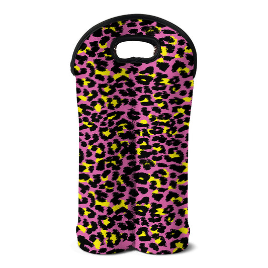 Pink And Yellow Leopard Print Double Neoprene Wine Tote