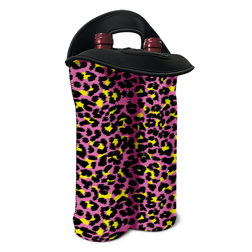 Pink And Yellow Leopard Print Double Neoprene Wine Tote