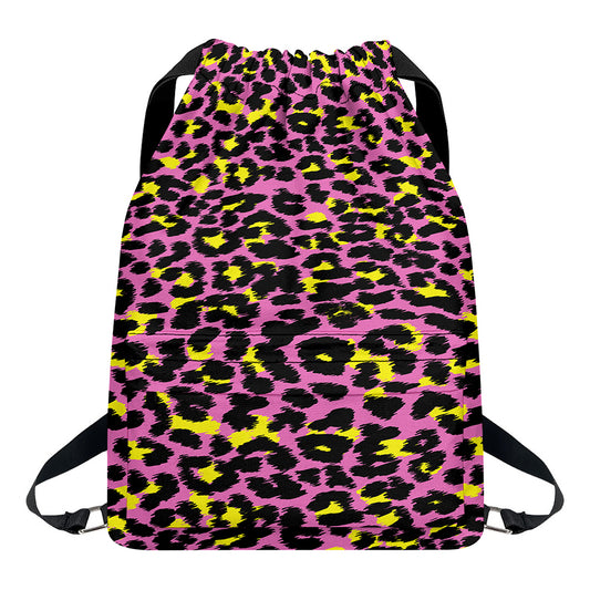 Pink And Yellow Leopard Print Drawstring Backpack