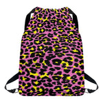 Pink And Yellow Leopard Print Drawstring Backpack