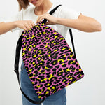 Pink And Yellow Leopard Print Drawstring Backpack