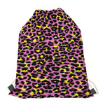 Pink And Yellow Leopard Print Drawstring Bag