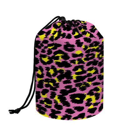 Pink And Yellow Leopard Print Drawstring Makeup Bag