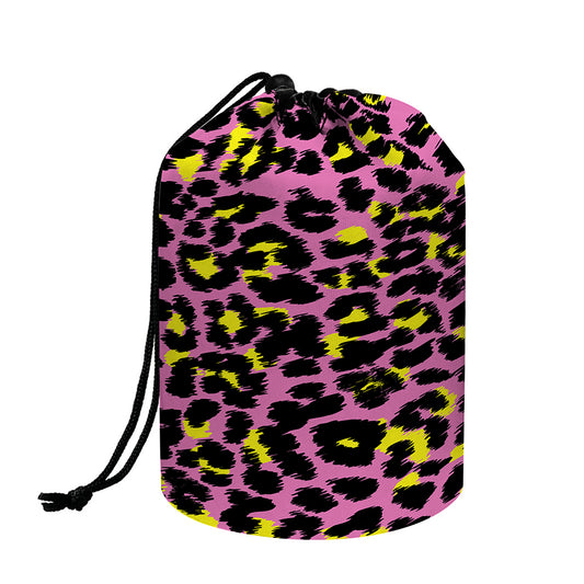 Pink And Yellow Leopard Print Drawstring Makeup Bag