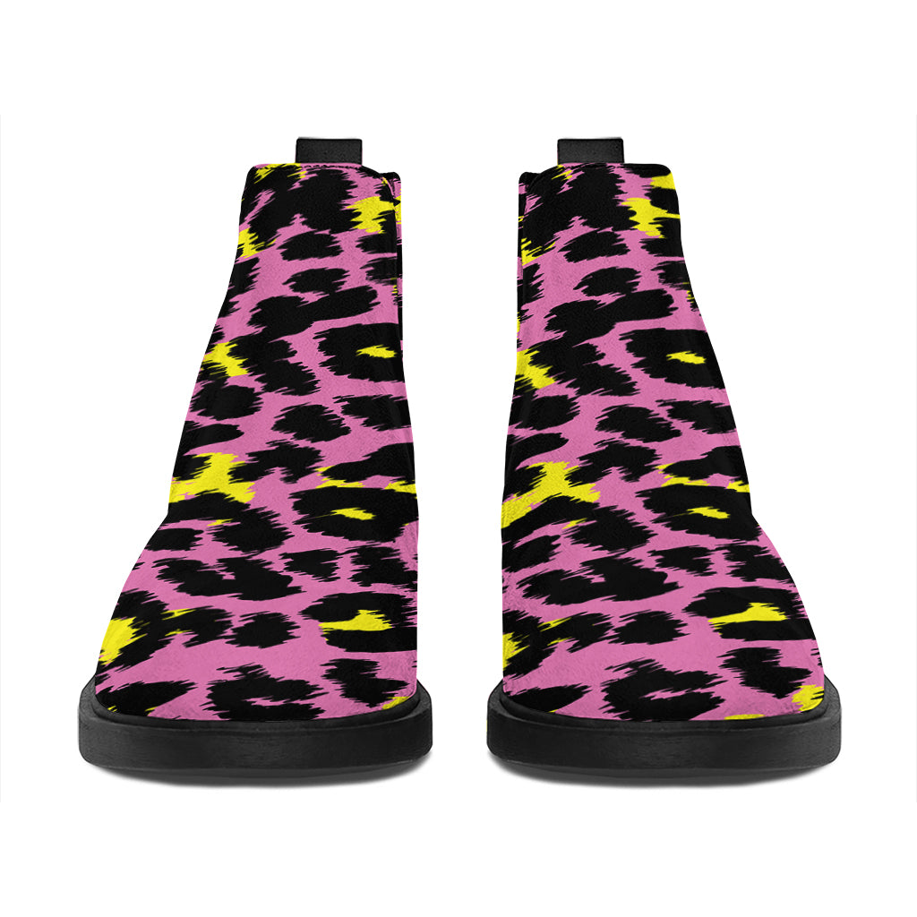 Pink And Yellow Leopard Print Flat Ankle Boots