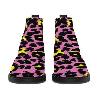 Pink And Yellow Leopard Print Flat Ankle Boots