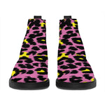 Pink And Yellow Leopard Print Flat Ankle Boots