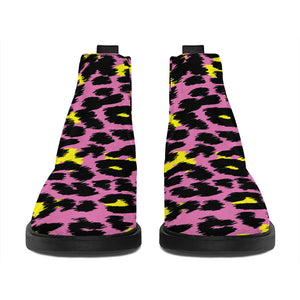 Pink And Yellow Leopard Print Flat Ankle Boots