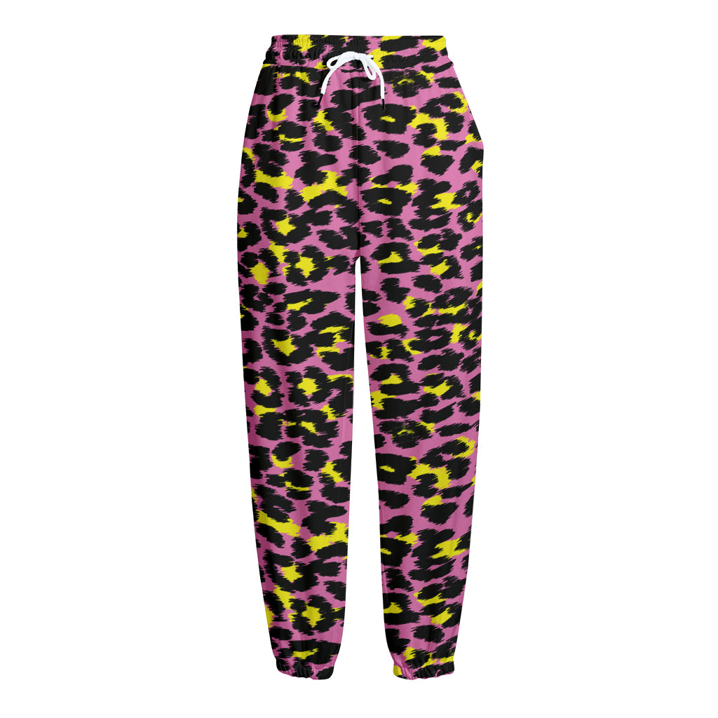 Pink And Yellow Leopard Print Fleece Lined Knit Pants