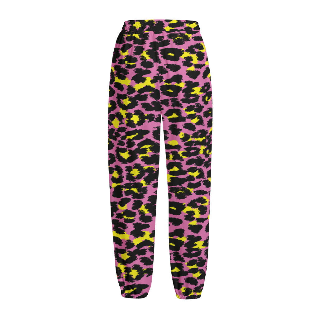 Pink And Yellow Leopard Print Fleece Lined Knit Pants