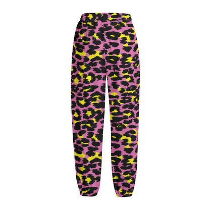 Pink And Yellow Leopard Print Fleece Lined Knit Pants