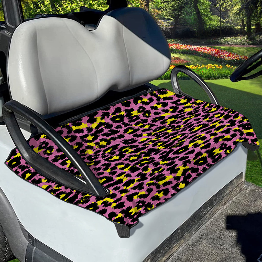 Pink And Yellow Leopard Print Golf Cart Seat Cover