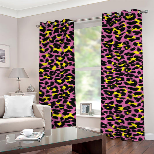Pink And Yellow Leopard Print Grommet Curtains